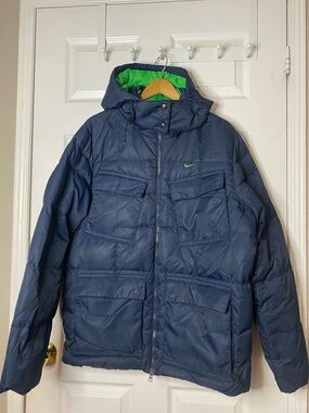 Nike Navy Hooded Puffer Jacket with Bright Green Lining #5